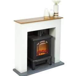 Cheminée chauffante decorative encadrement blanc