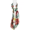 Chouchou foulard fleur motif printanier blanc jaune rouge