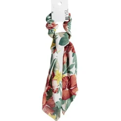 Chouchou foulard fleur motif printanier blanc jaune rouge