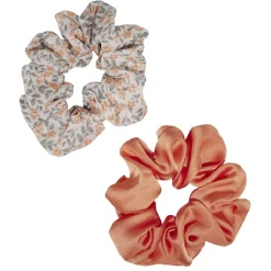 Chouchou motif fleur et uni orange Ø10cm x2