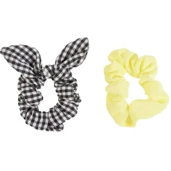 chouchou noeud jaune, noir et blanc motif carreaux x 2