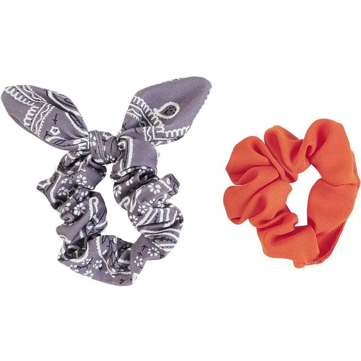 Chouchou noeud orange et gris motif bandana x 2