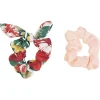 Chouchou noeud rose et multicolore motif tropical x 2