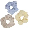 Chouchou pastel jaune/bleu/beige uni Ø10cm x3