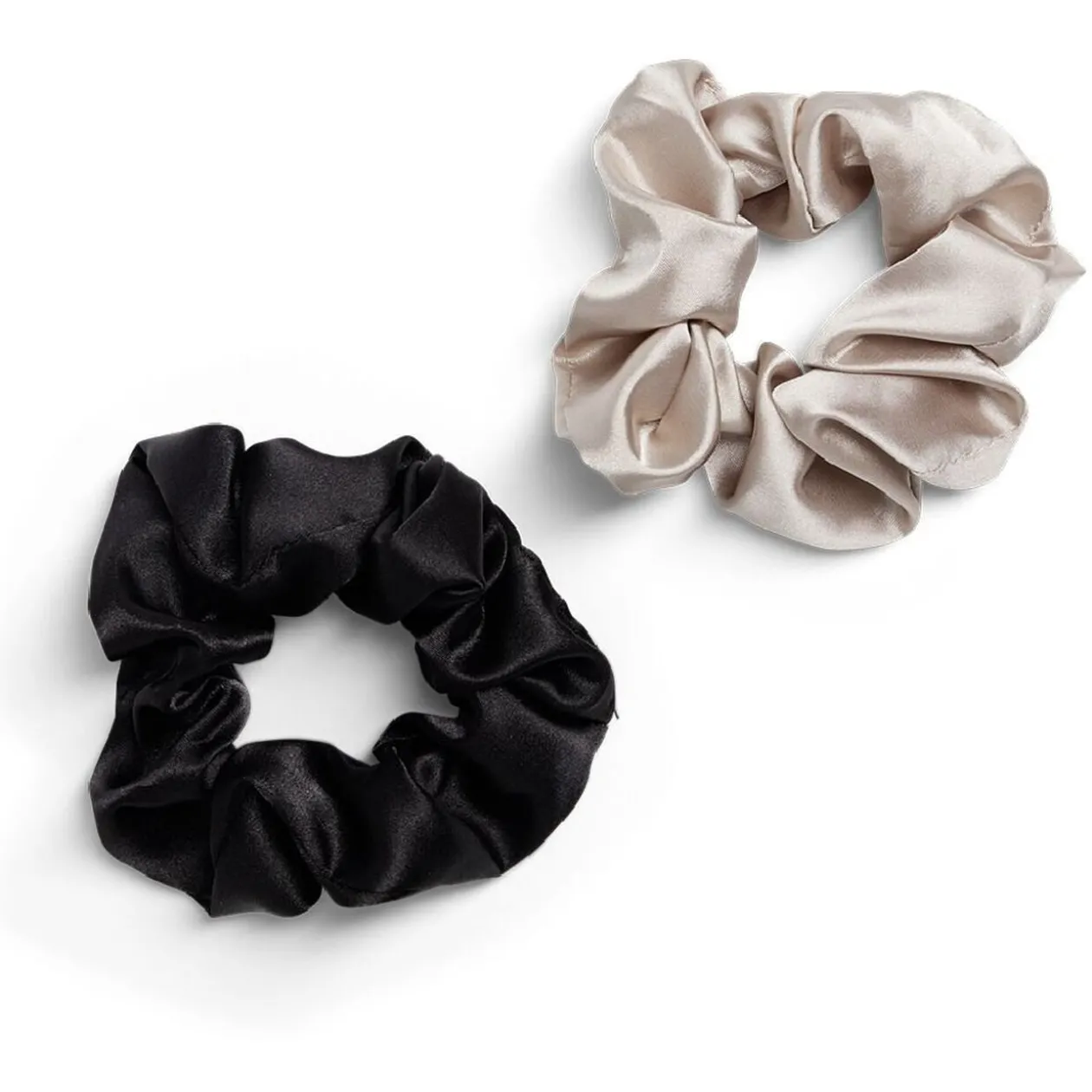 Chouchou scrunchie satiné noir uni et beige uni x2