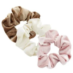 Chouchou velours marron rose blanc x3