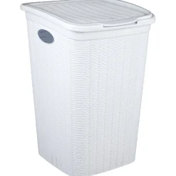 Coffre à linge 50 L blanc effet osier