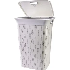 Coffre à linge blanc et gris 60L