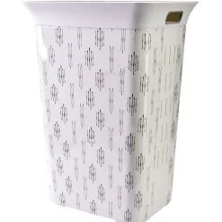 Coffre à linge blanc et gris 60L