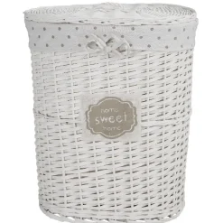 Coffre à linge ovale osier tressé blanc