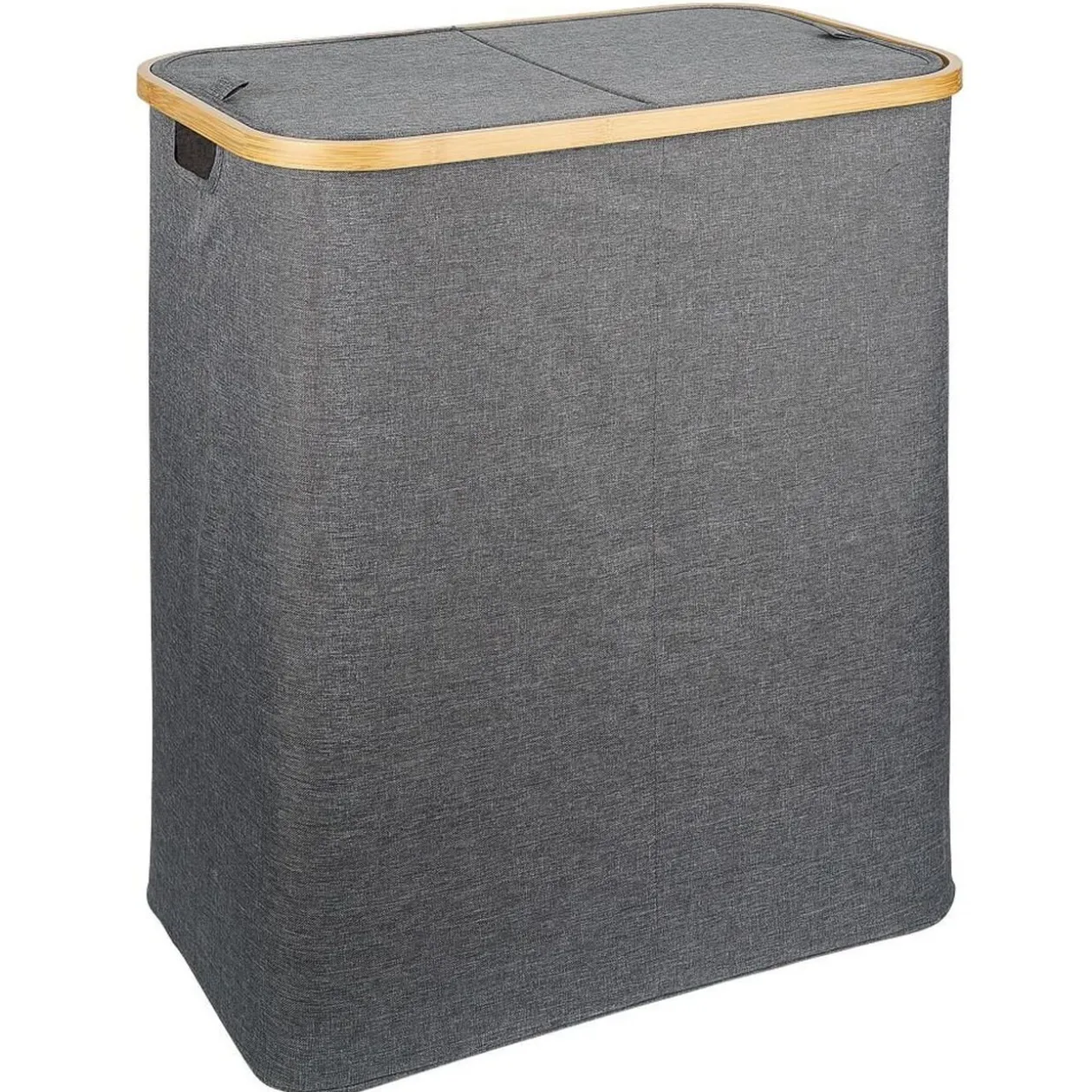 Coffre à linge rectangulaire 50L bambou et polyester gris