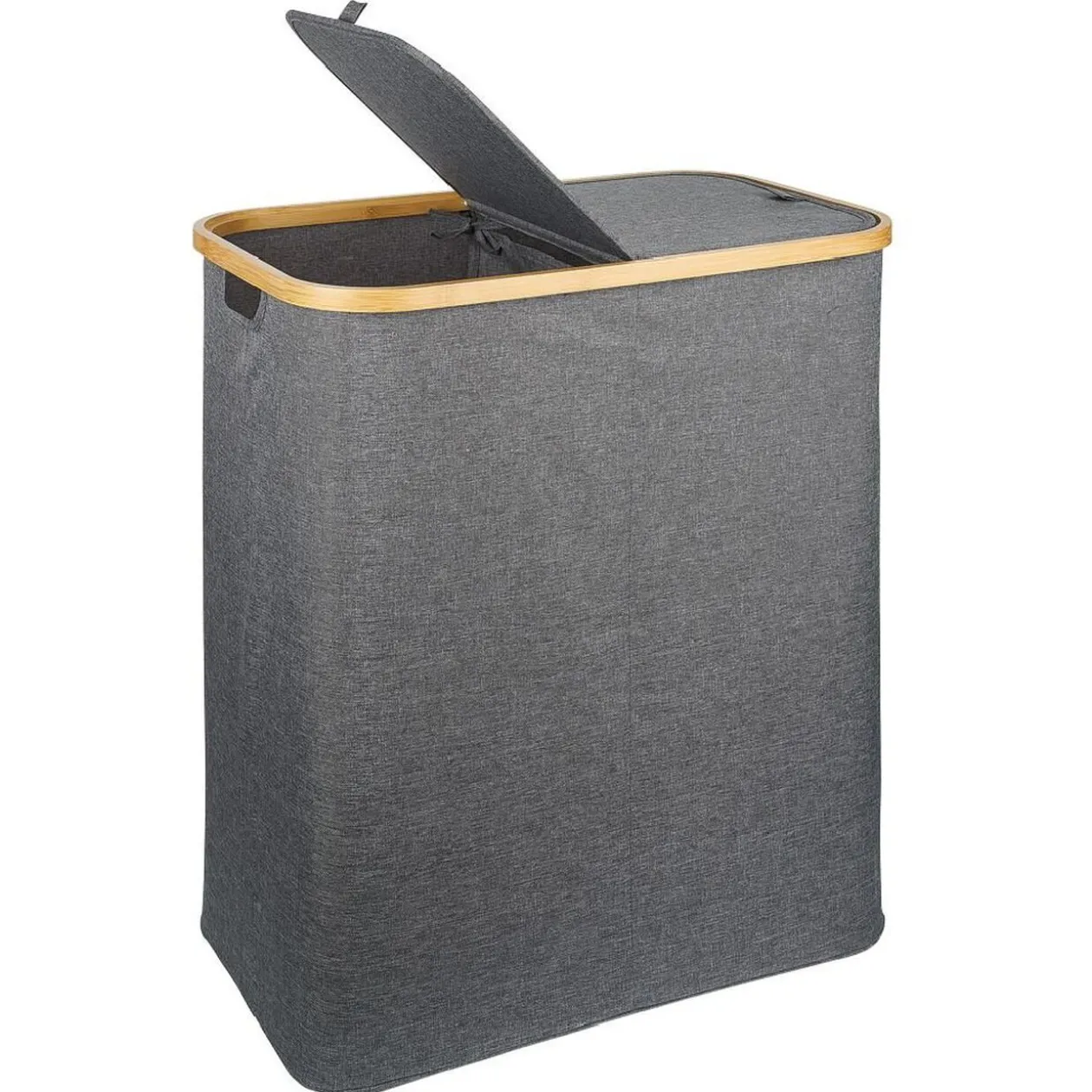 Coffre à linge rectangulaire 50L bambou et polyester gris