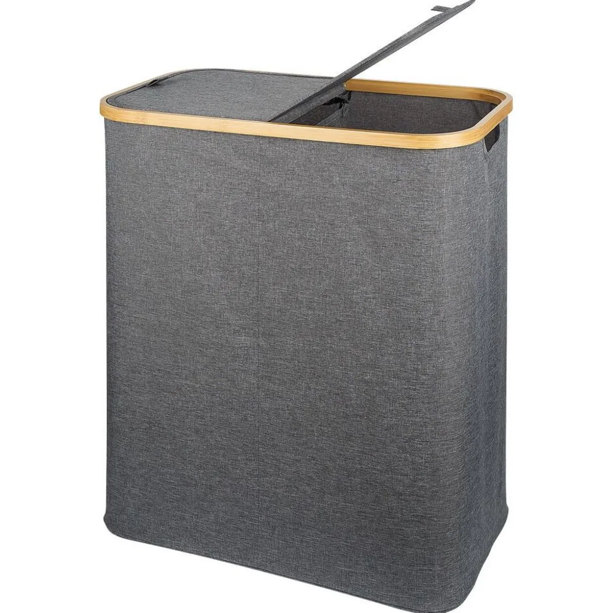 Coffre à linge rectangulaire 50L bambou et polyester gris