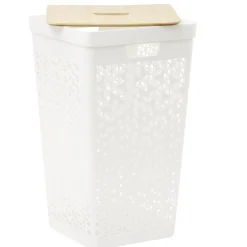 Coffre linge 56L couvercle bambou beige