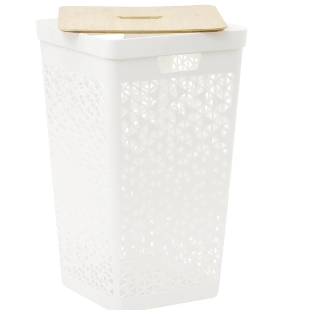 Coffre linge 56L couvercle bambou beige