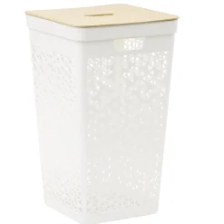 Coffre linge 56L couvercle bambou beige