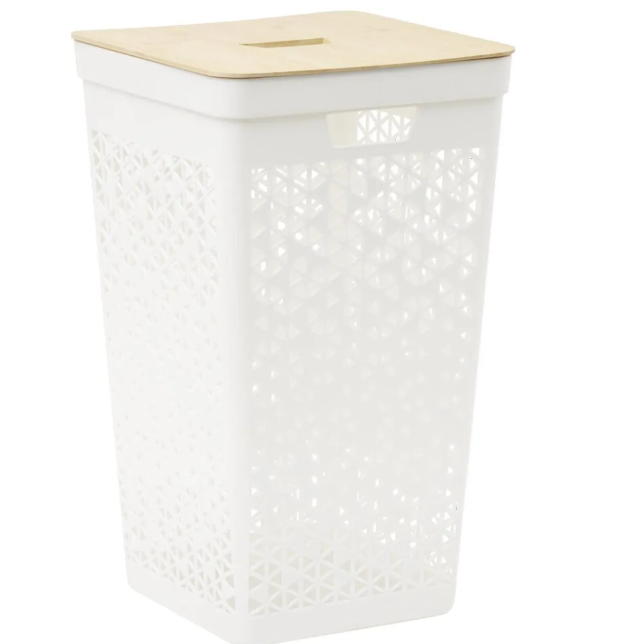 Coffre linge 56L couvercle bambou beige