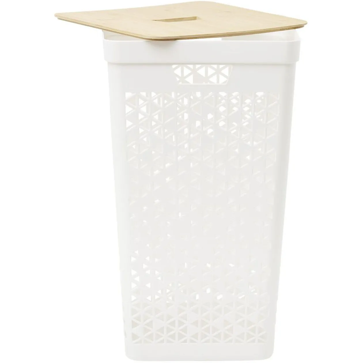 Coffre linge 56L couvercle bambou beige