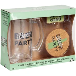 Coffret bière 3 pièces verre décapsuleur et sous-verre - 2 modèles