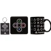 Coffret cadeau Playstation mug sous-verre porte-clé noir et blanc 3pcs