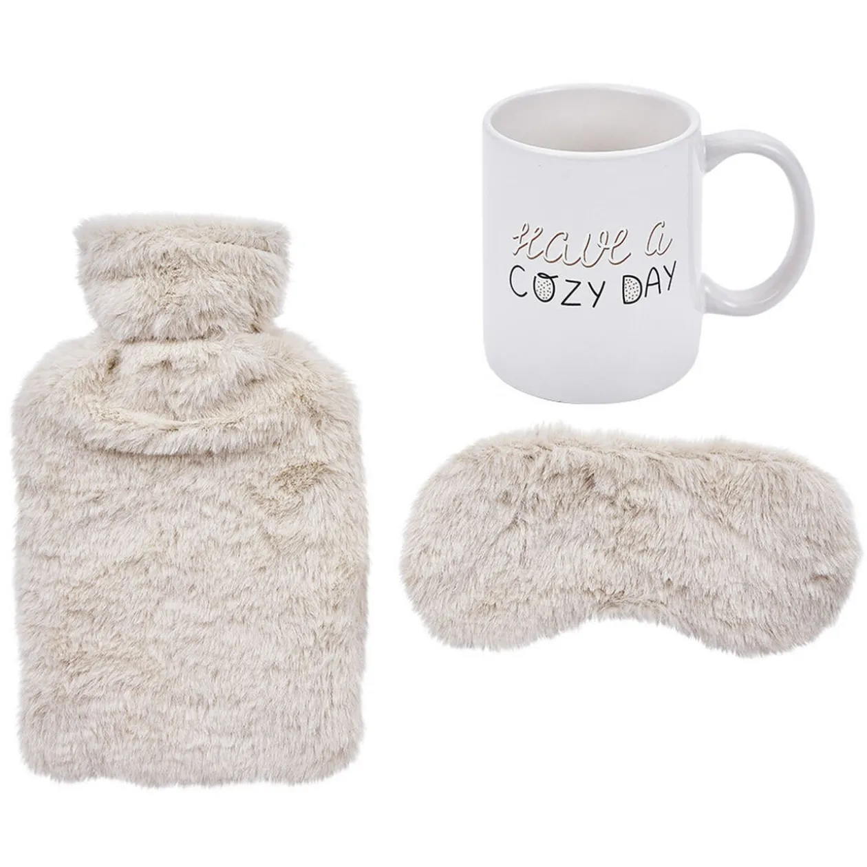Coffret cocooning 3 pièces bouillotte masque yeux et mug rose