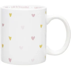 Coffret mug 330ml et tote bag coeur blanc et rose