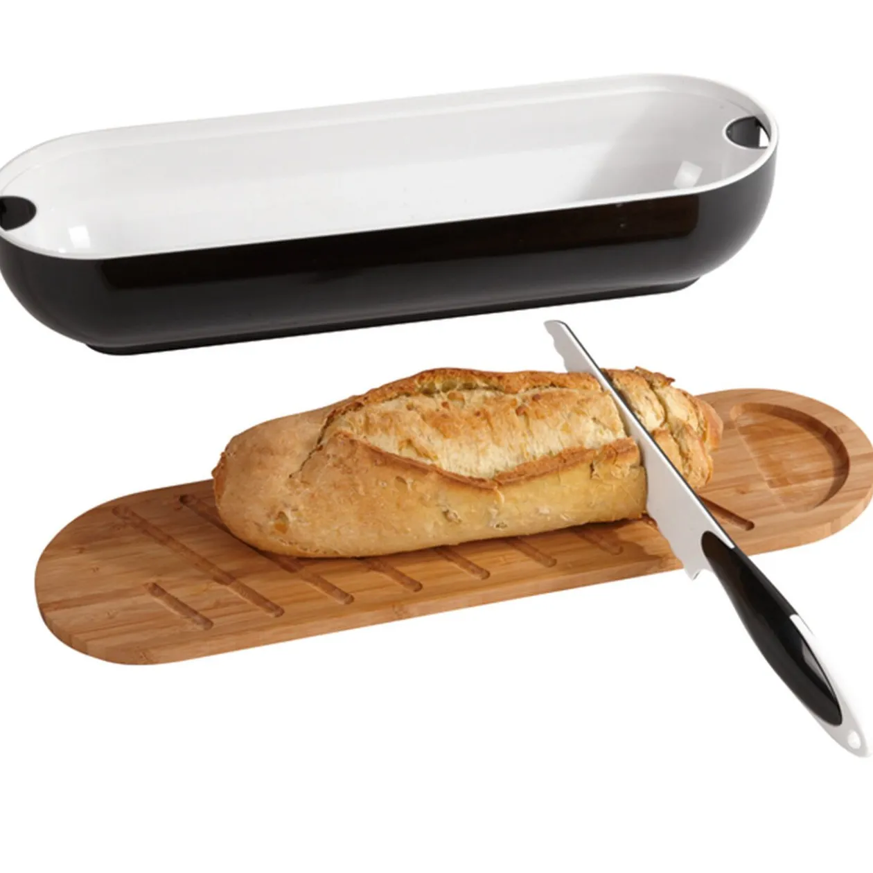 Corbeille 3 en 1 boîte à pain avec planche bambou et couteau