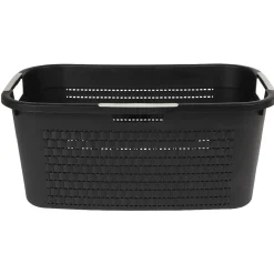 Corbeille à linge avec poignées design rotin noire 40 L