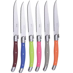 Couteau à steack inox manche multicolore x6