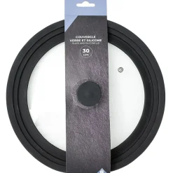 Couvercle en verre avec contour silicone noir Ø 30 cm