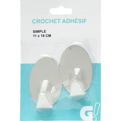 Crochet adhésif simple 11 x 7 cm x2