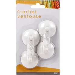 Crochet ventouse x4 blanc plastique