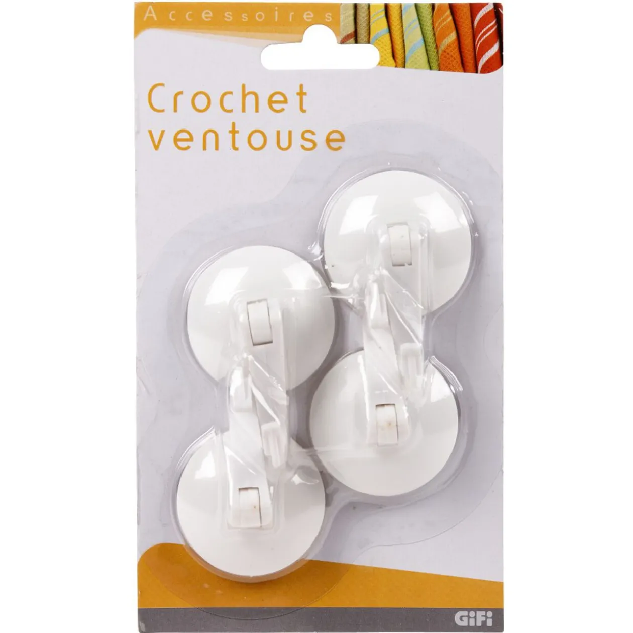 Crochet ventouse x4 blanc plastique