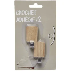 Crochets adhésifs x2 bois