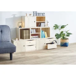 Cube de rangement 2 niches pin naturel
