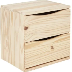 Cube de rangement 2 tiroirs pin naturel