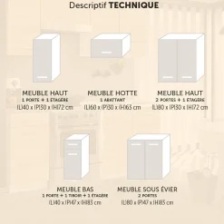 Cuisine 5 éléments finition chêne Sonoma L. 1,80 m