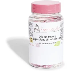 Décor sucré sapin blanc et noeud rouge Framboiselle 50g