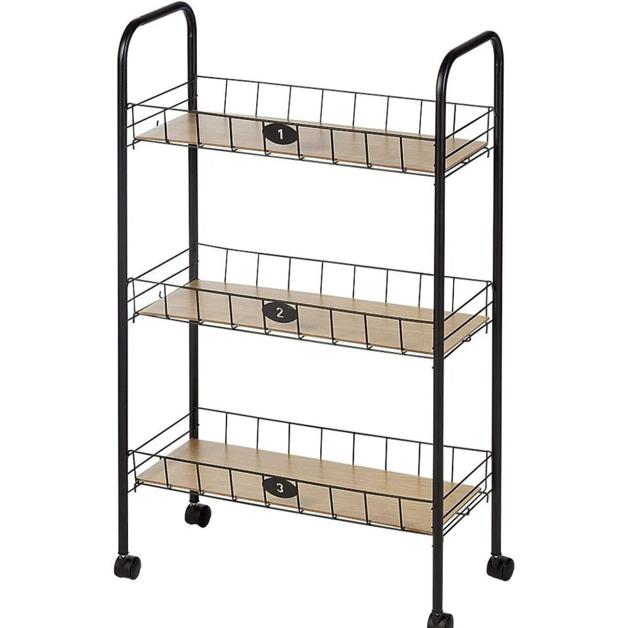 Desserte à roulettes 3 niveaux métal et bois