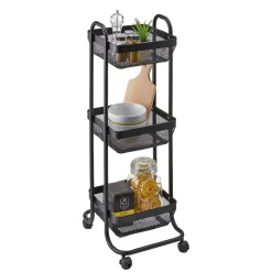 Desserte à roulettes vintage métal noir 3 niveaux