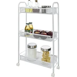 Desserte cuisine 3 niveaux métal blanc