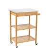 Desserte de cuisine à roulettes bambou plateau inox 1 tiroir