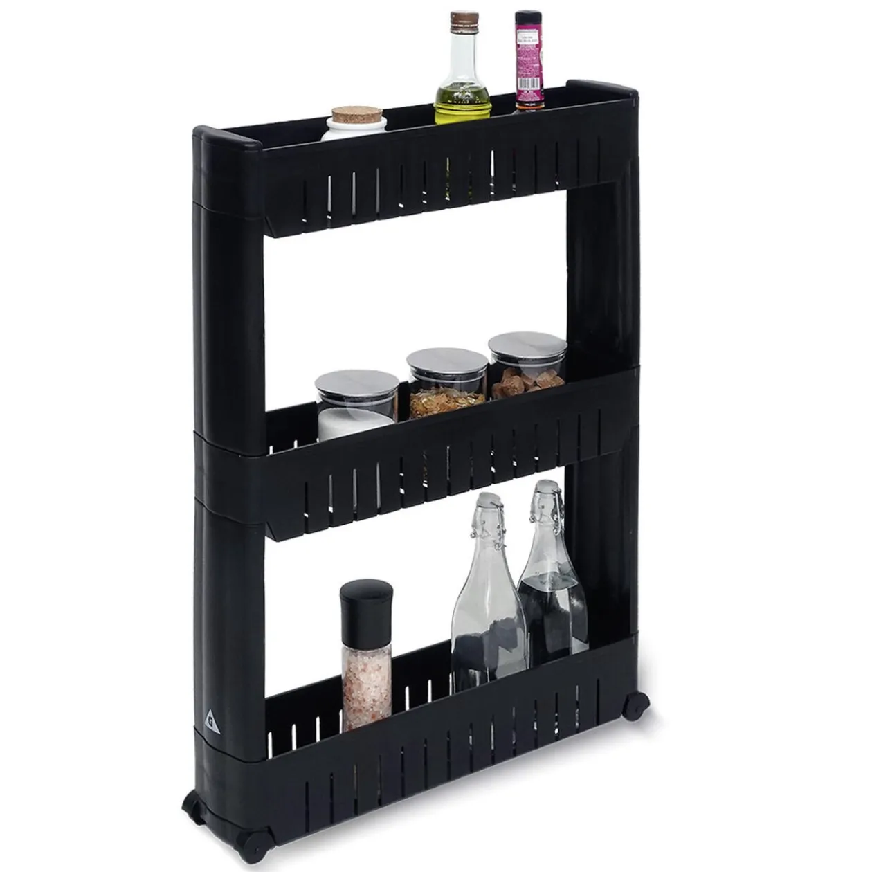 Desserte de cuisine à roulettes 3 niveaux noir 54,5x12,5xH.72cm