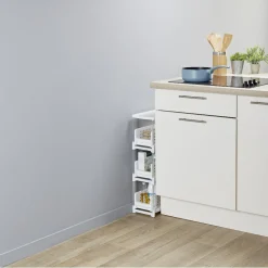 Desserte de cuisine 3 tiroirs coulissants blanc