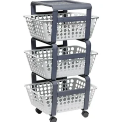 Desserte de rangement 3 niveaux grise et blanche