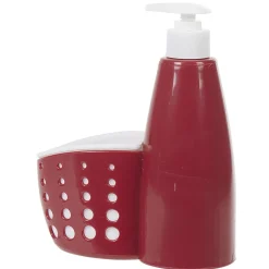Distributeur de liquide vaisselle avec compartiment à éponge rouge
