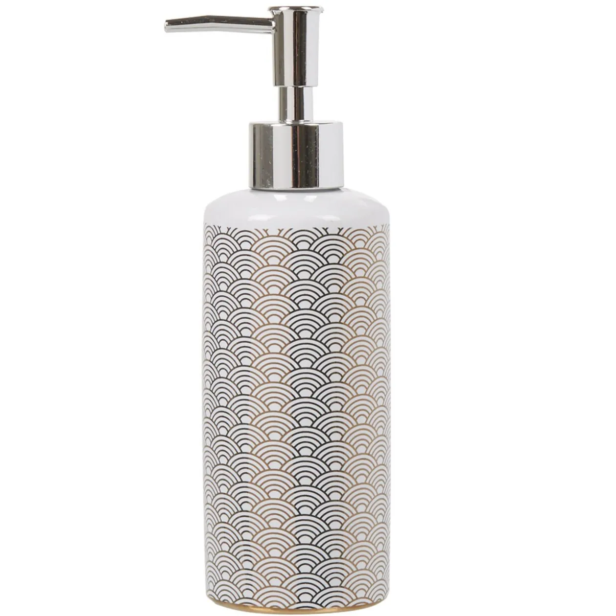 Distributeur de savon céramique motifs écaille blanc doré