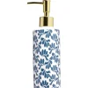 Distributeur de savon céramique motif végétal blanc et bleu Ø6xH15cm