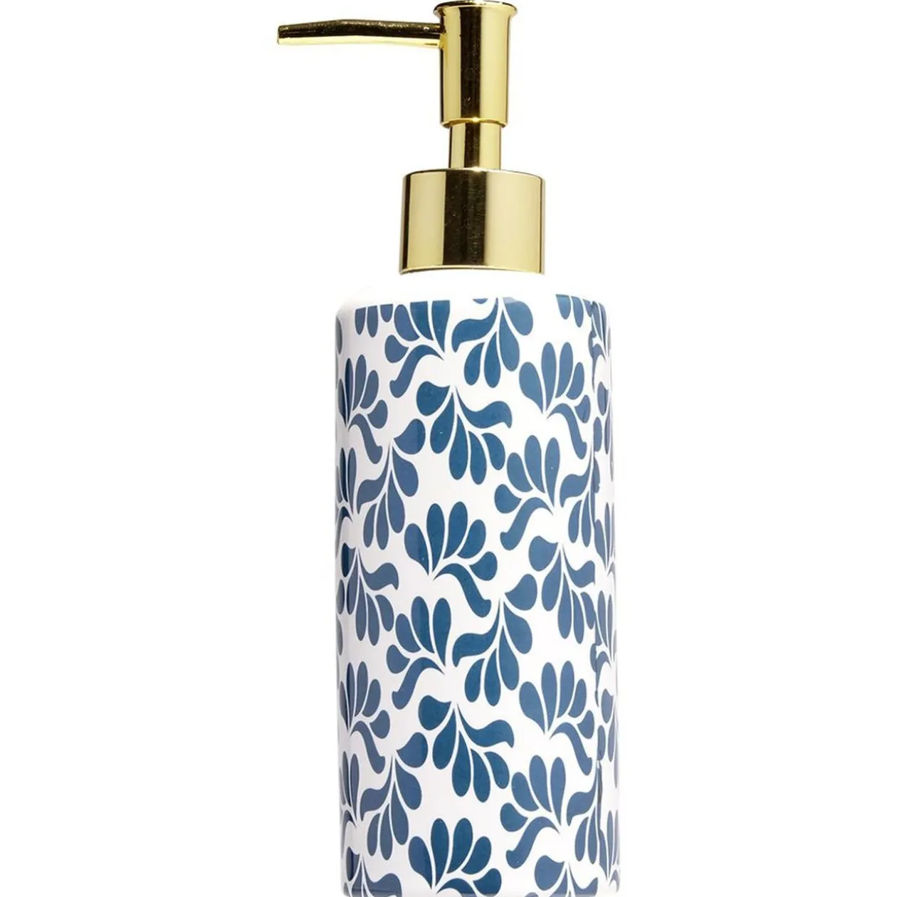 Distributeur de savon céramique motif végétal blanc et bleu Ø6xH15cm