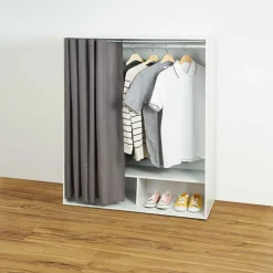 Dressing sous pente penderie 2 niches rideau gris bois blanc